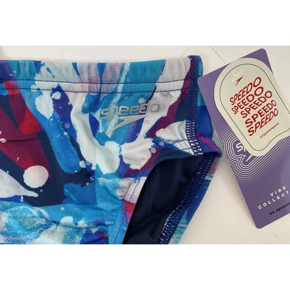NWT Men's Speedo Vibe Collection Eco Endurance Brief Swim Trunks Paint Splash 24